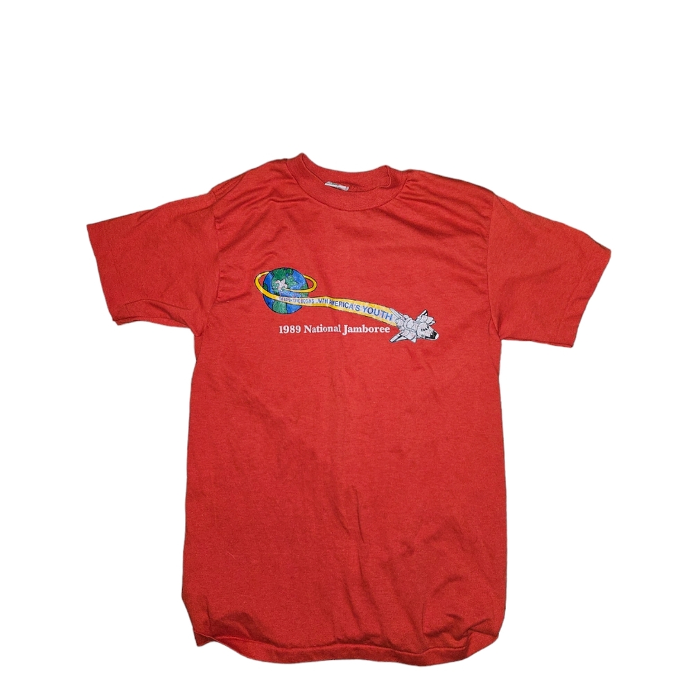 Vintage 1989 NASA National Jamboree Boy Scouts Camp Red M Shirt Single Stitch
